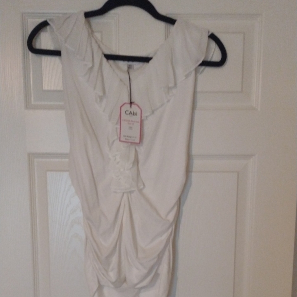 CAbi White Ruffled Sleeveless Top